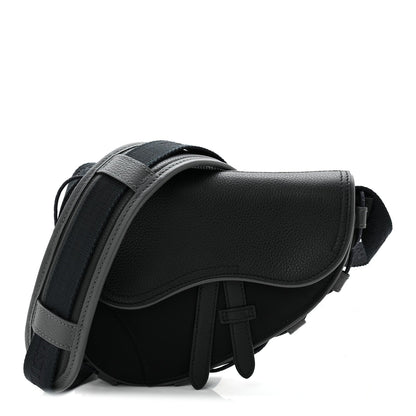 X SACAI Grained Calfskin Technical Fabric Mens Saddle Bag Black