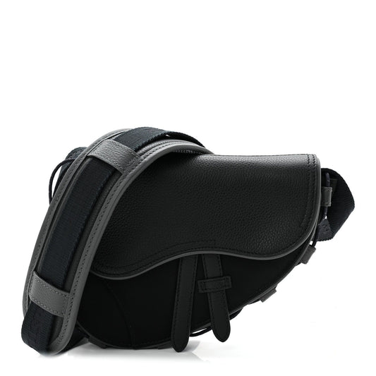 X SACAI Grained Calfskin Technical Fabric Mens Saddle Bag Black