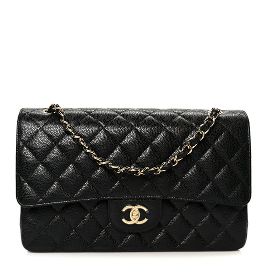Caviar Quilted Jumbo Double Flap Black