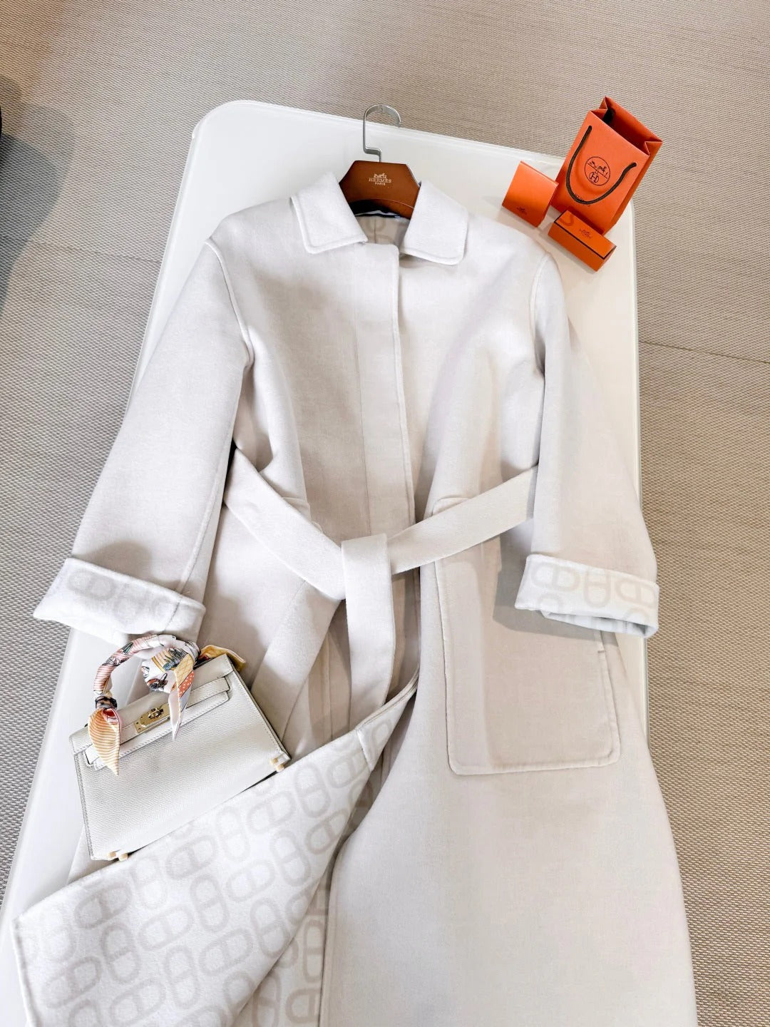 HERMES 25S BELTED CASHMERE PEACOAT 268