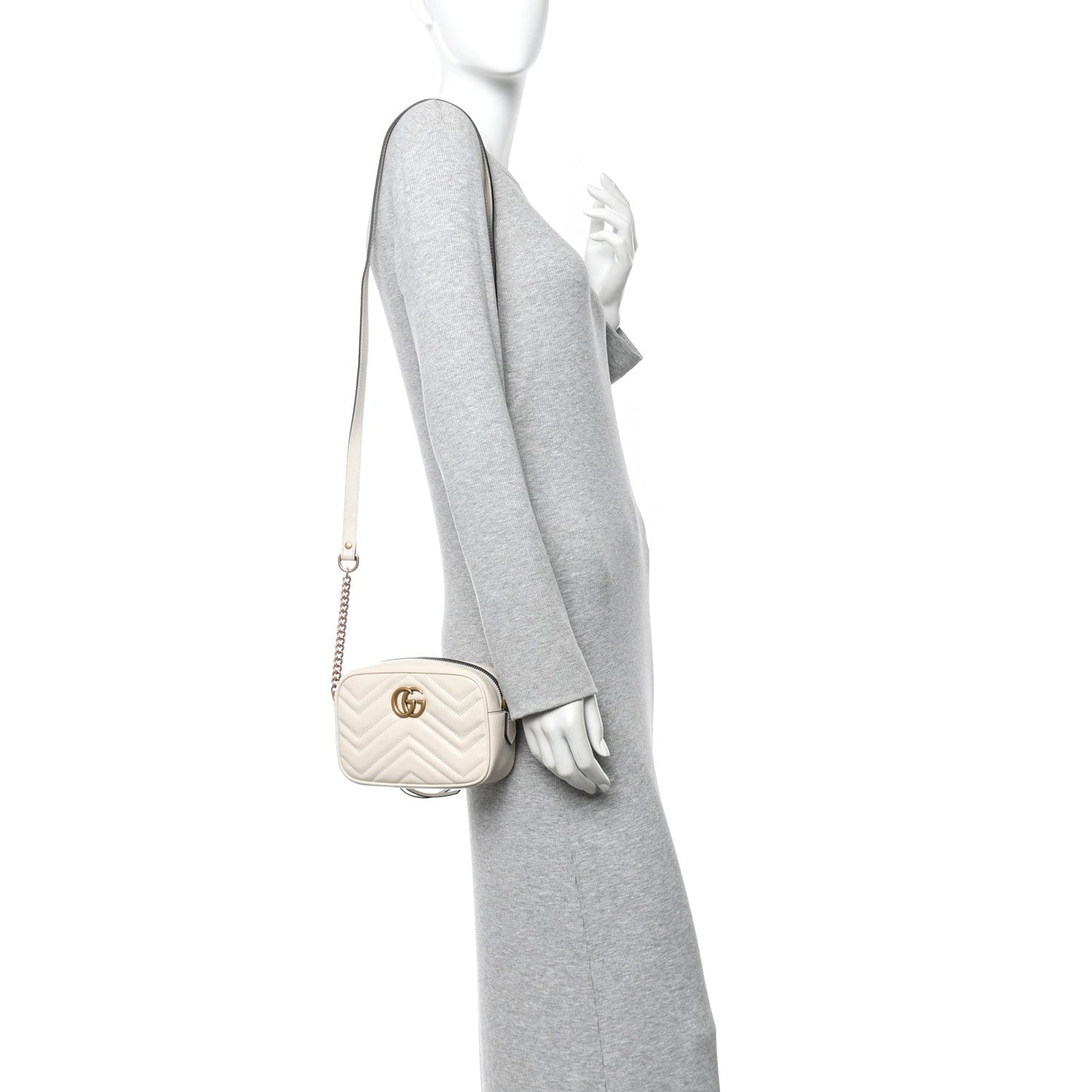 Calfskin Matelasse Small GG Marmont Chain Shoulder Bag White
