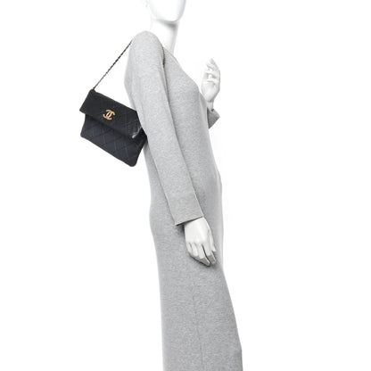 Calfskin Quilted Fold Over Clutch Black