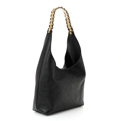 Shiny Lambskin Quilted Medium Hobo Black