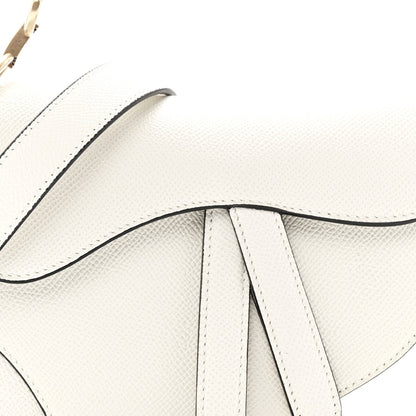 Grained Calfskin Mini Saddle Bag With Strap White