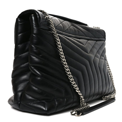 Calfskin Y Quilted Monogram Large Loulou Chain Satchel Black