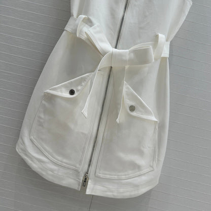 HM Majia Zipped Sleeveless Dress in White Cotton