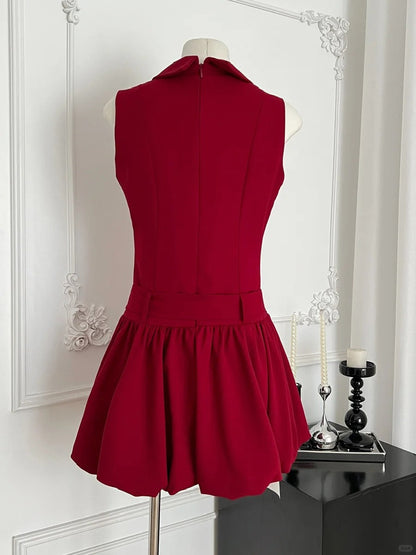 Sweet Burgundy Lapel Bow Bud Mini 17th Birthday Dress Homecoming Dress P3990