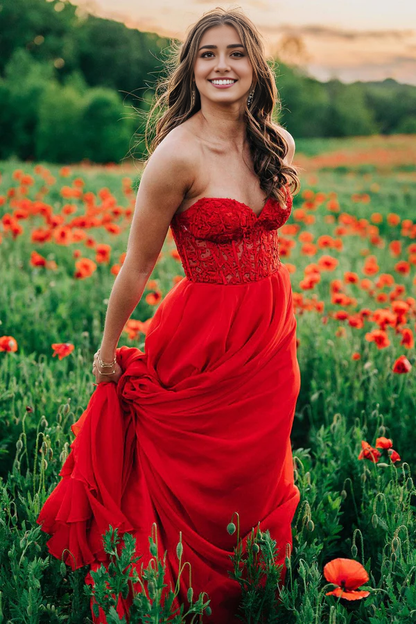 omberprom Elegant Off-Shoulder A-line Evening Dress Chiffon Applique Lace-Up Long Prom Dress