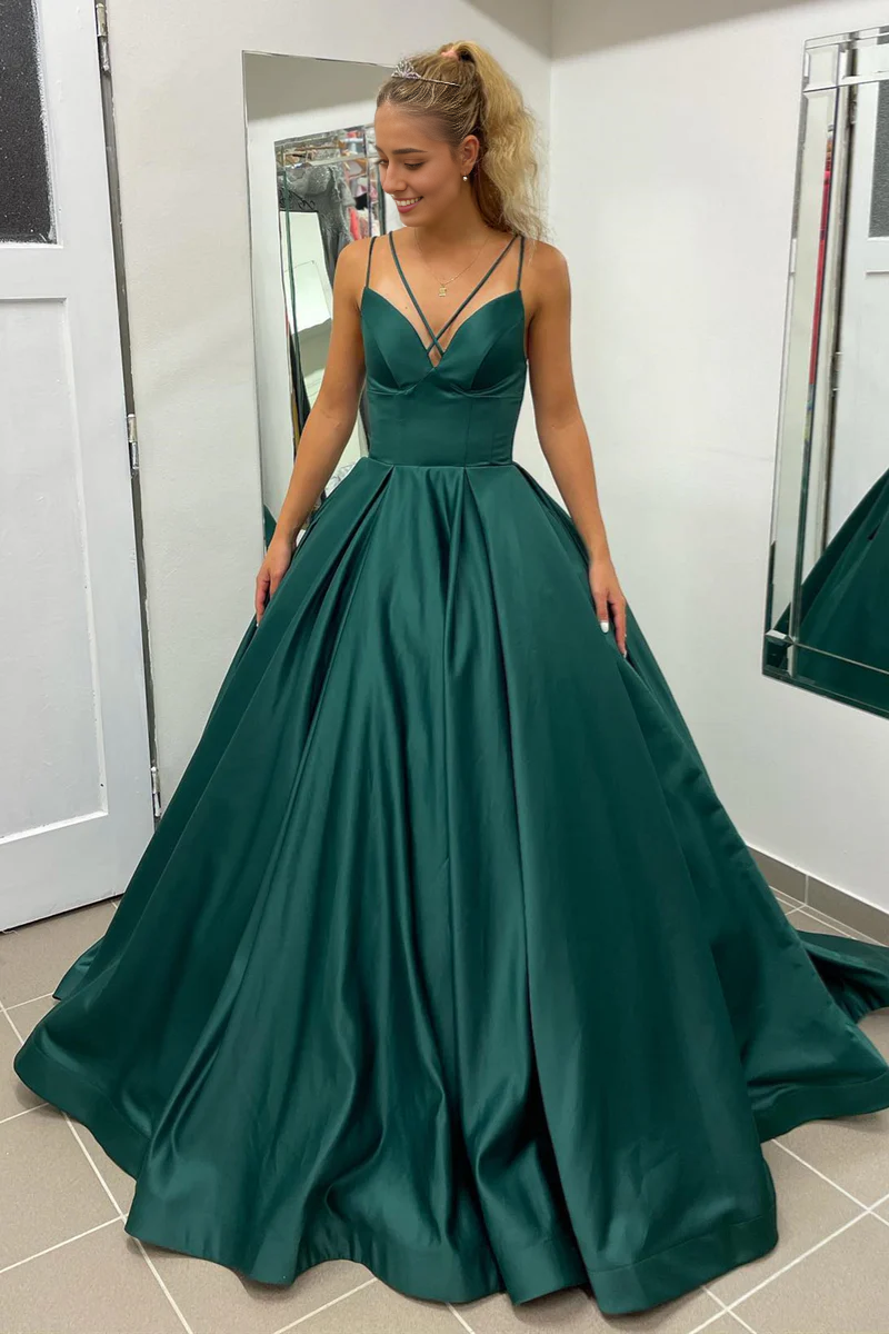 omberprom A-line Evening Dress Green Satin Elegant Long Prom Dress Wedding Guest Dress Party Dress