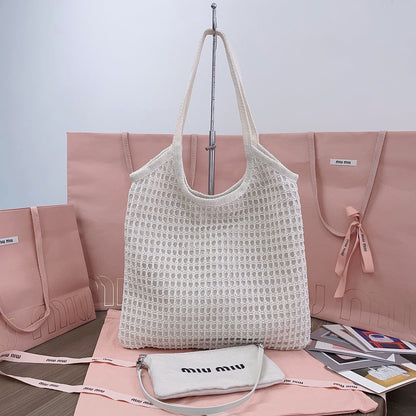 ivy mini tote bag 40cm white woven fabric and linen