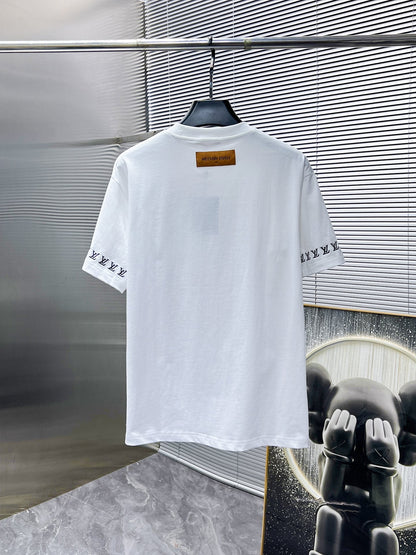LV T-SHIRT LOGO EMBROIDERED WHITE COTTON 238805