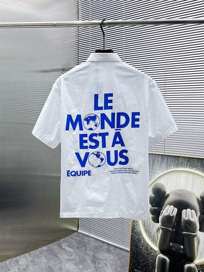 LV SHORT-SLEEVED SHIRT IN WHITE COTTON BLUE LOGO 238813