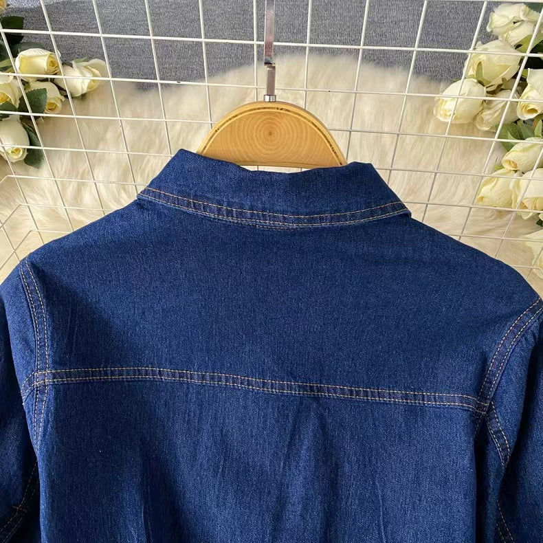 New Fashion Simple Belt Design Denim Dress TP2830