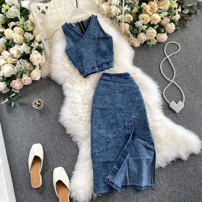 New Tank Top High-waisted Denim skirt For Women TP2834