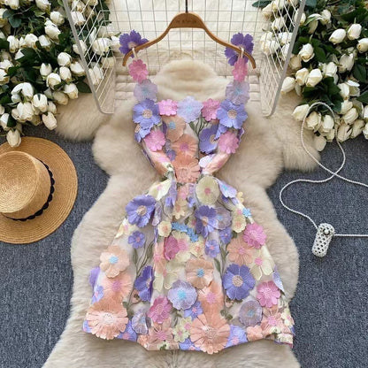 New Haute Couture Floral Embroidery High-waisted Elegant Halter Dress TP2840