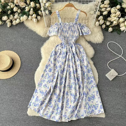 Retro Design Chic Spaghetti  Strap Floral Dress TP2859