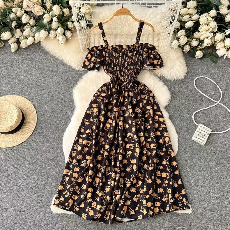 Retro Design Chic Spaghetti  Strap Floral Dress TP2859