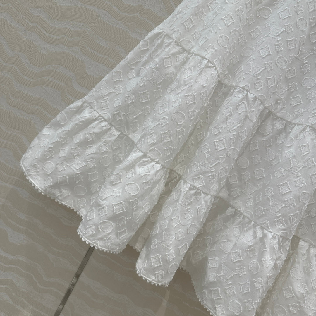 LV Monogram Jacquard Skirt White Cotton