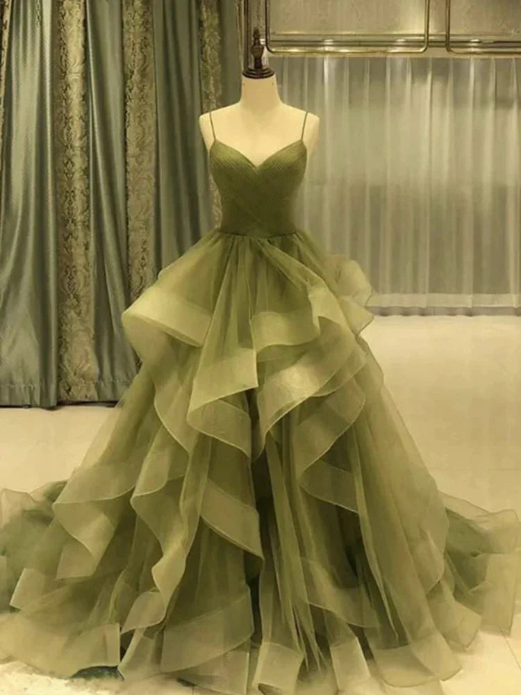 omberprom Elegant Dress For Formal Spaghetti Strap Green A Line Long Prom Dress Formal Evening Gown Party Dress