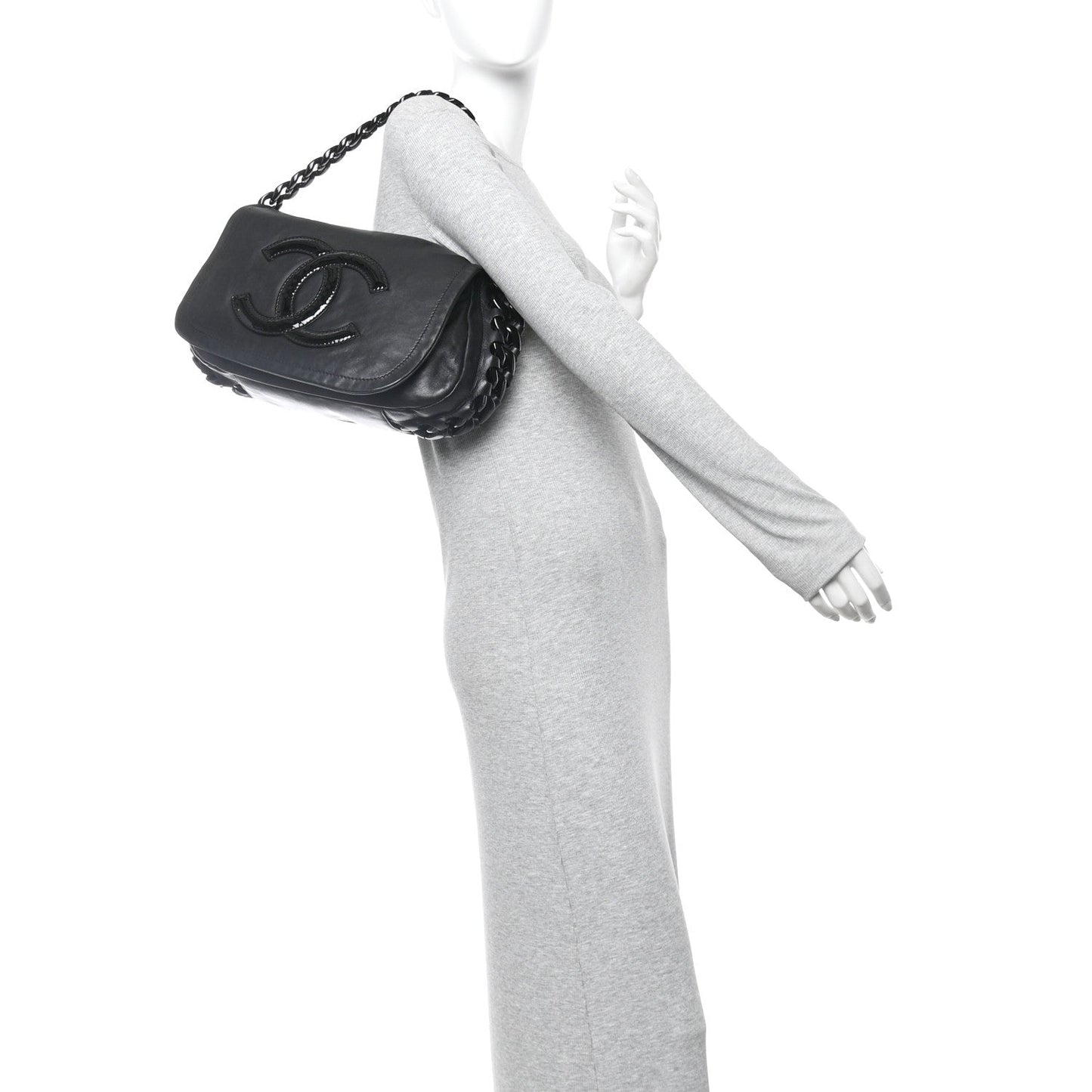 Calfskin Modern Chain Rhodoid Flap Black