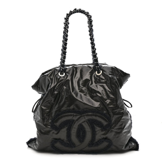 Vinyl Mohair Trimmed CC Bonbons Tote Black