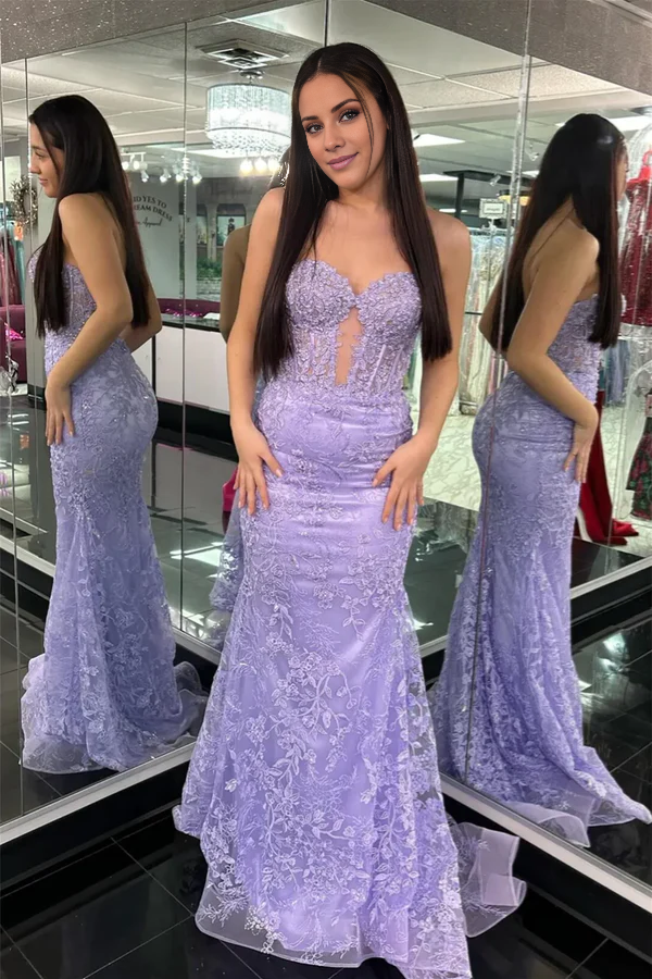 omberprom Black Evening Dress Sweetheart Lace Appliques Mermaid Long Prom Dresses