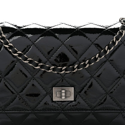 Distressed Patent Calfskin Quilted Reissue Wallet On Chain WOC Black