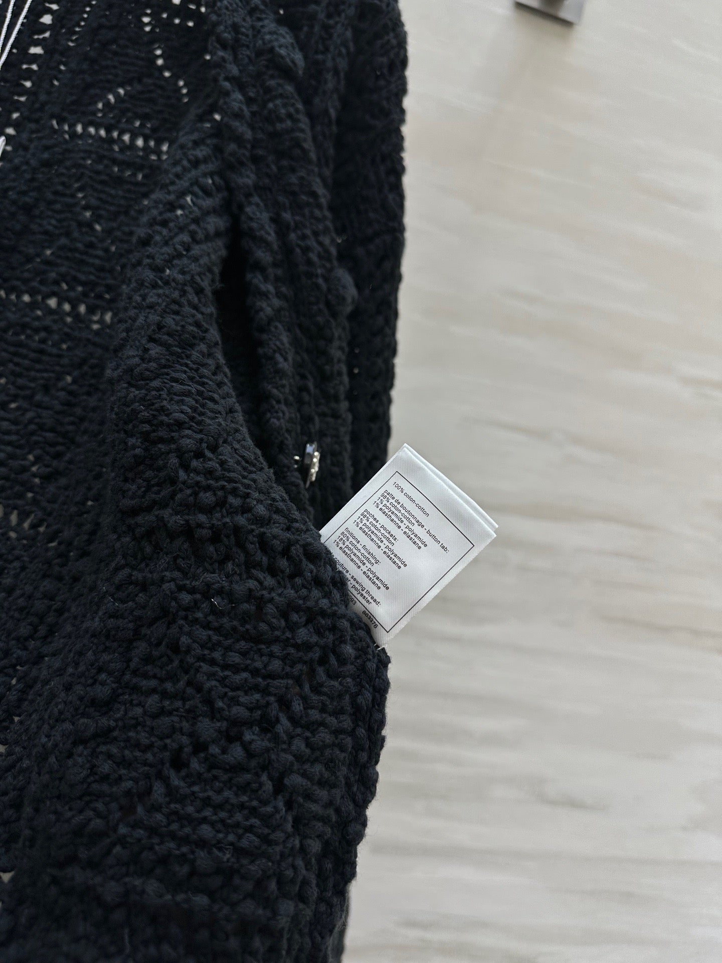 CC Openwork Crochet Knit Cardigan Black Cotton 346493
