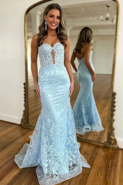 omberprom Black Evening Dress Sweetheart Lace Appliques Mermaid Long Prom Dresses