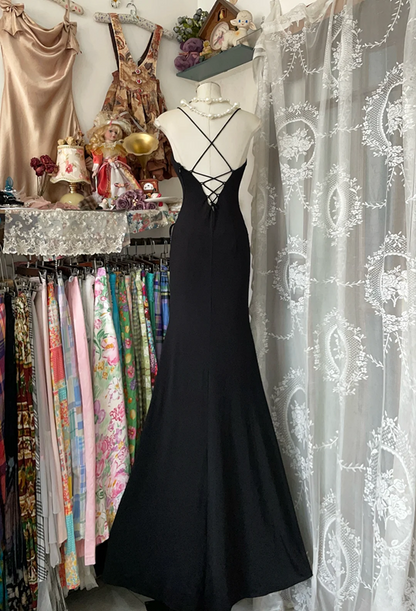 Black suspender sequined waist slim fishtail elegant long skirt ball gown R6145