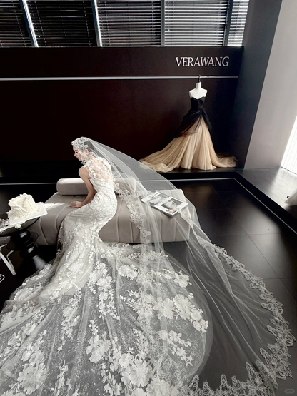 White sleeveless lace waist slim fishtail skirt floor-length wedding dress R6046
