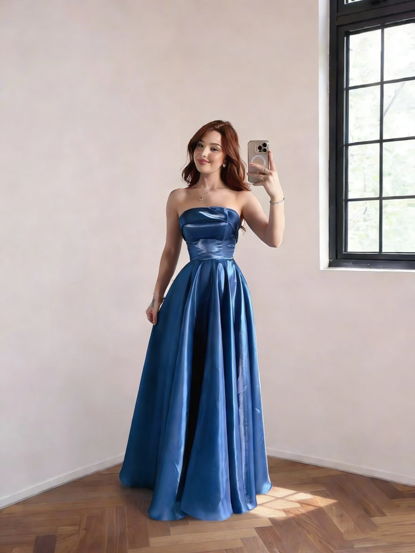 Pretty Pink Strapless Satin A Line Long Party Dress Formal Wedding Guest Dress SP1679