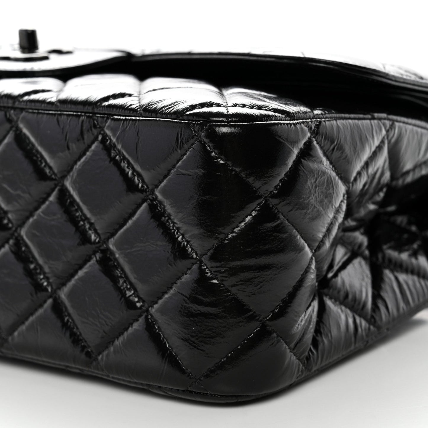 Shiny Distressed Calfskin Quilted Jumbo Double Flap So Black