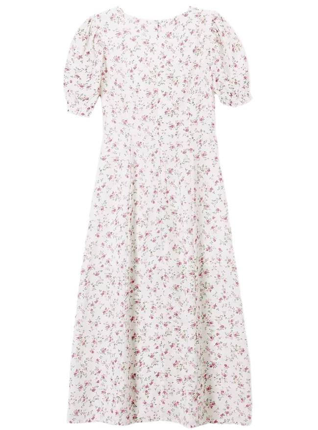 2025 summer new French pink floral girl age-reducing waist long dress R0921