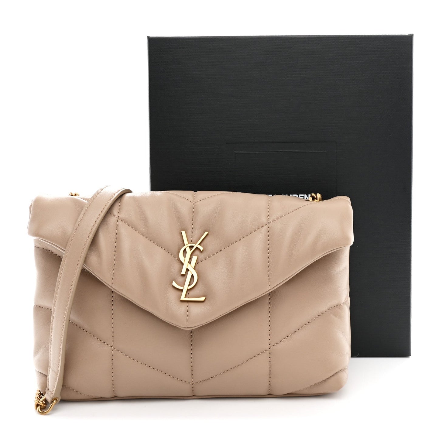 Lambskin Quilted Toy Loulou Puffer Monogram Chain Satchel Dark Beige