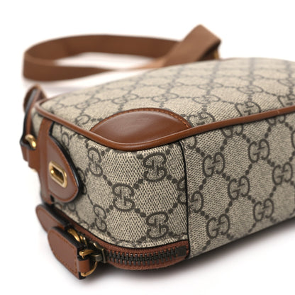 GG Supreme Monogram Textured Calfskin Emblem Mini Crossbody Beige Dark Brown