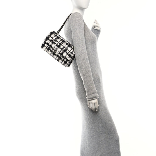 Tweed Quilted Medium Double Flap Black Ecru White