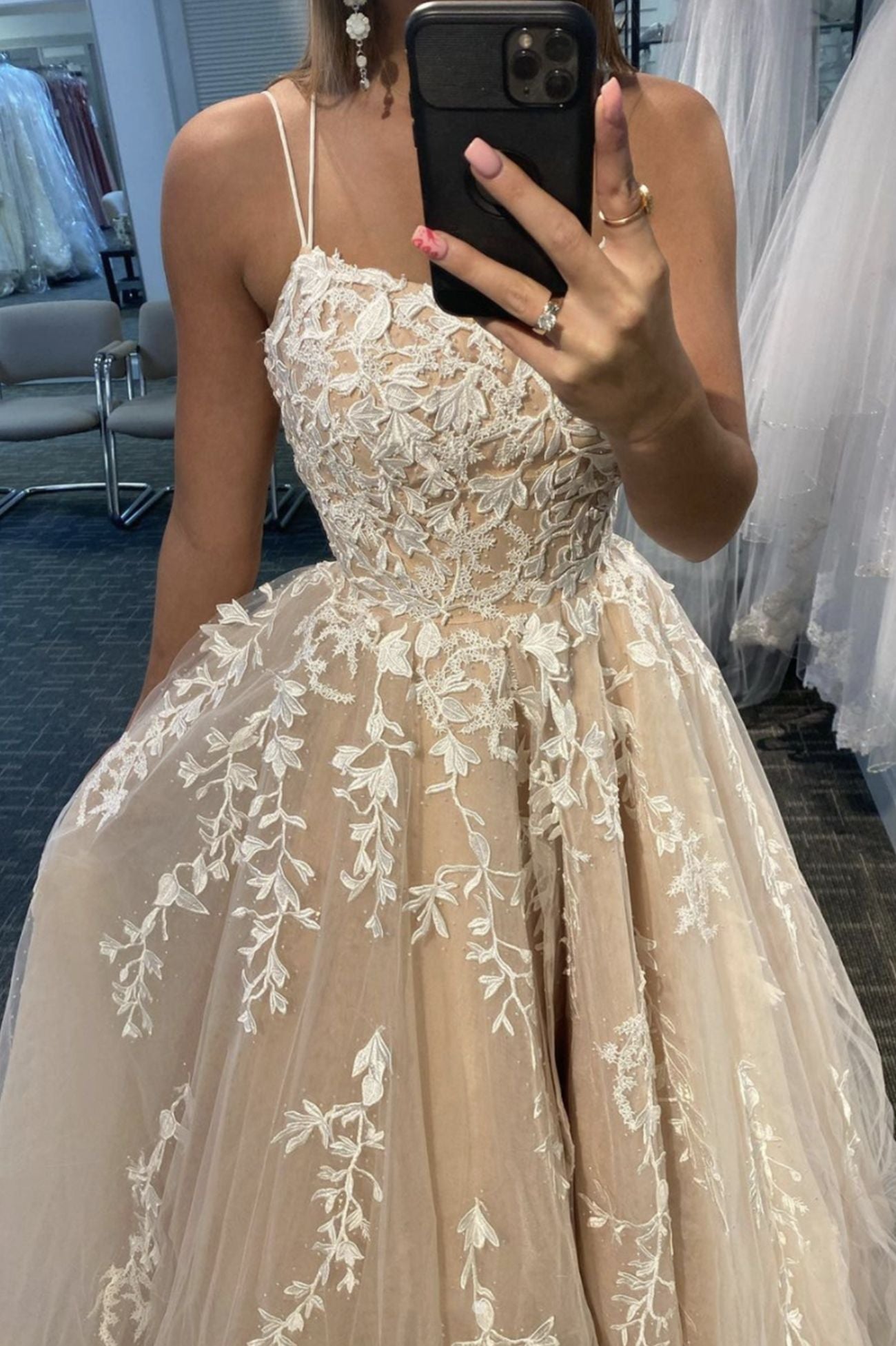 PM001,Stylish prom dress spaghetti straps evening dresses applique