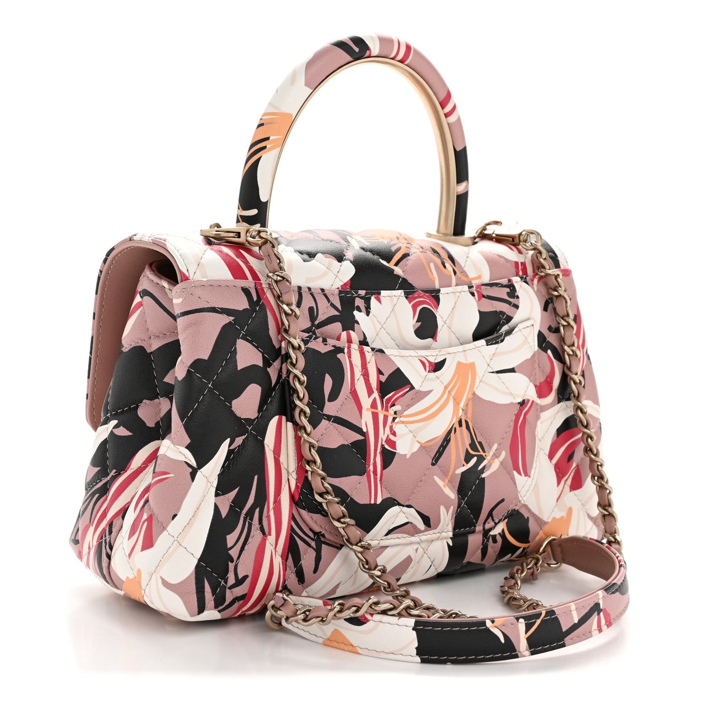 Calfskin Quilted Lily Floral Mini Coco Handle Flap Beige Black White Red