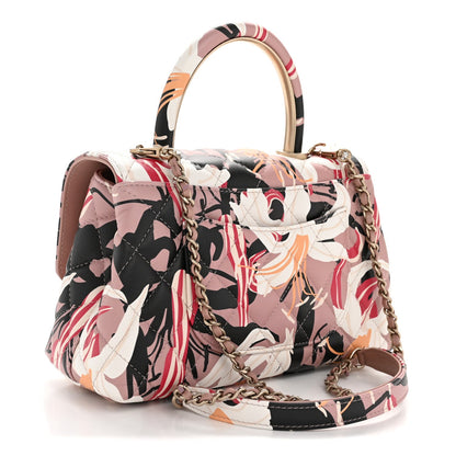 Calfskin Quilted Lily Floral Mini Coco Handle Flap Beige Black White Red