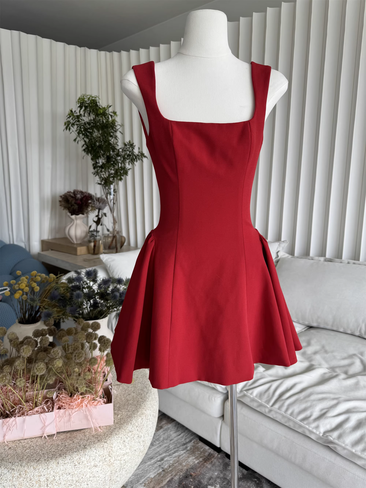 Vintage Burgundy Ruffled Hem Design A-line Party Dress Homecoming Dress TP3858