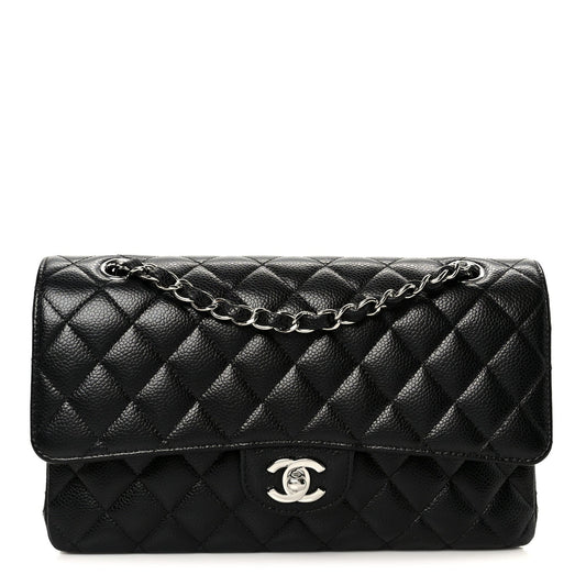 Caviar Quilted Medium Double Flap Black