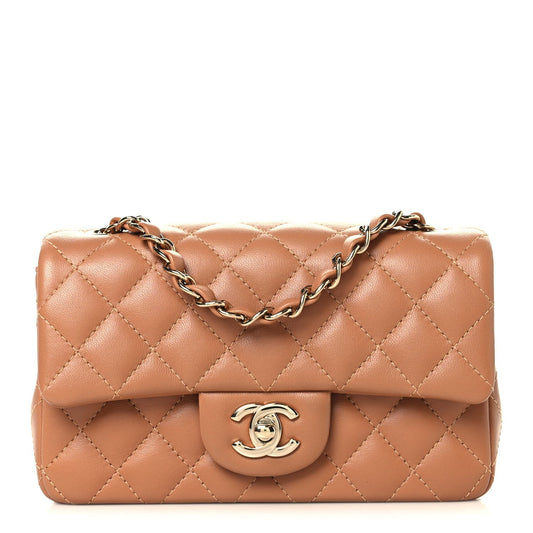 Lambskin Quilted Mini Rectangular Flap Brown