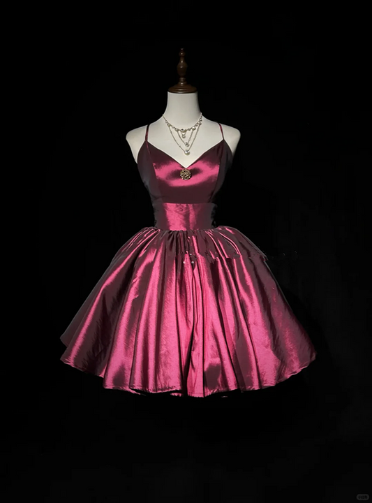 Purple suspenders low-cut sexy waist princess puffy skirt short dress homecoming dress R4893