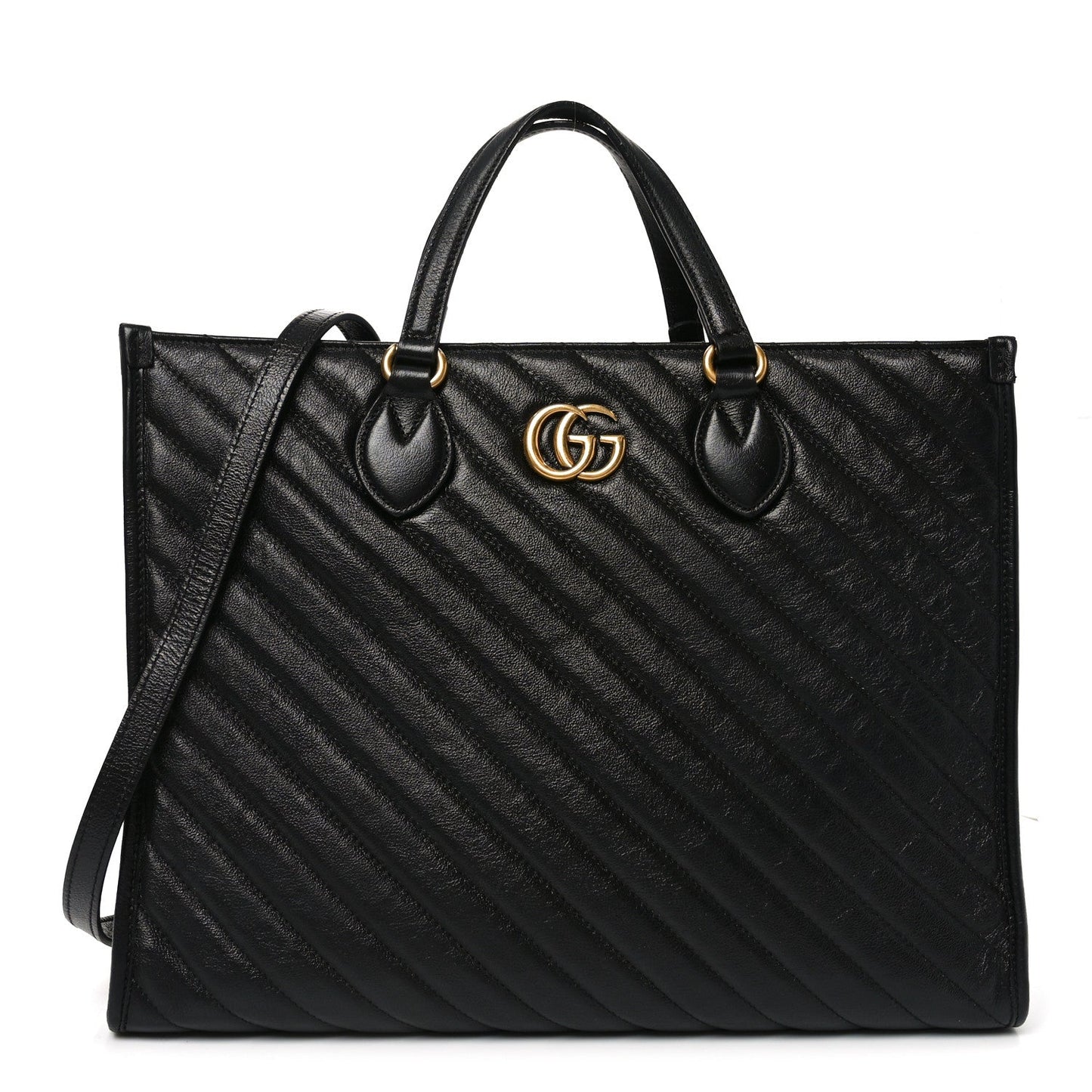 Azalea Calfskin Matelasse Diagonal GG Marmont Tote Bag Black