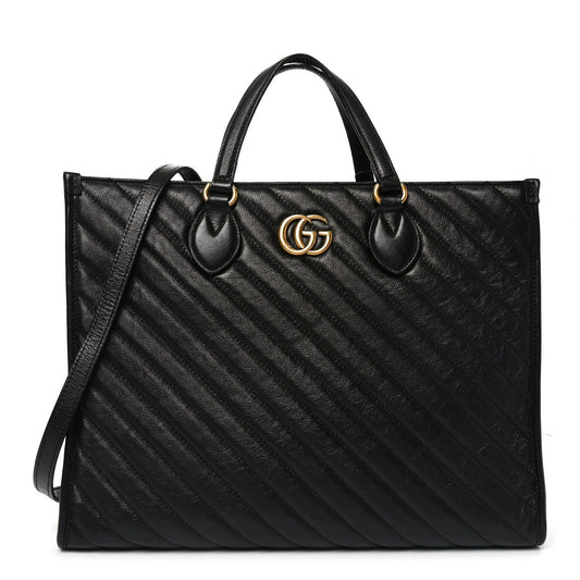 Azalea Calfskin Matelasse Diagonal GG Marmont Tote Bag Black