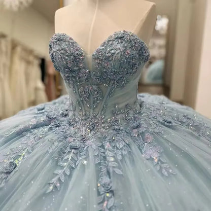 Light Blue Quinceanera Dress Lace Vestidos de 15 Anos Birthday Party Princess Ball Gowns