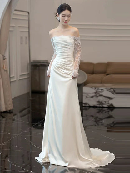 Long Sleeves Lace Wedding Dresses Long Bridal Gown      S7210