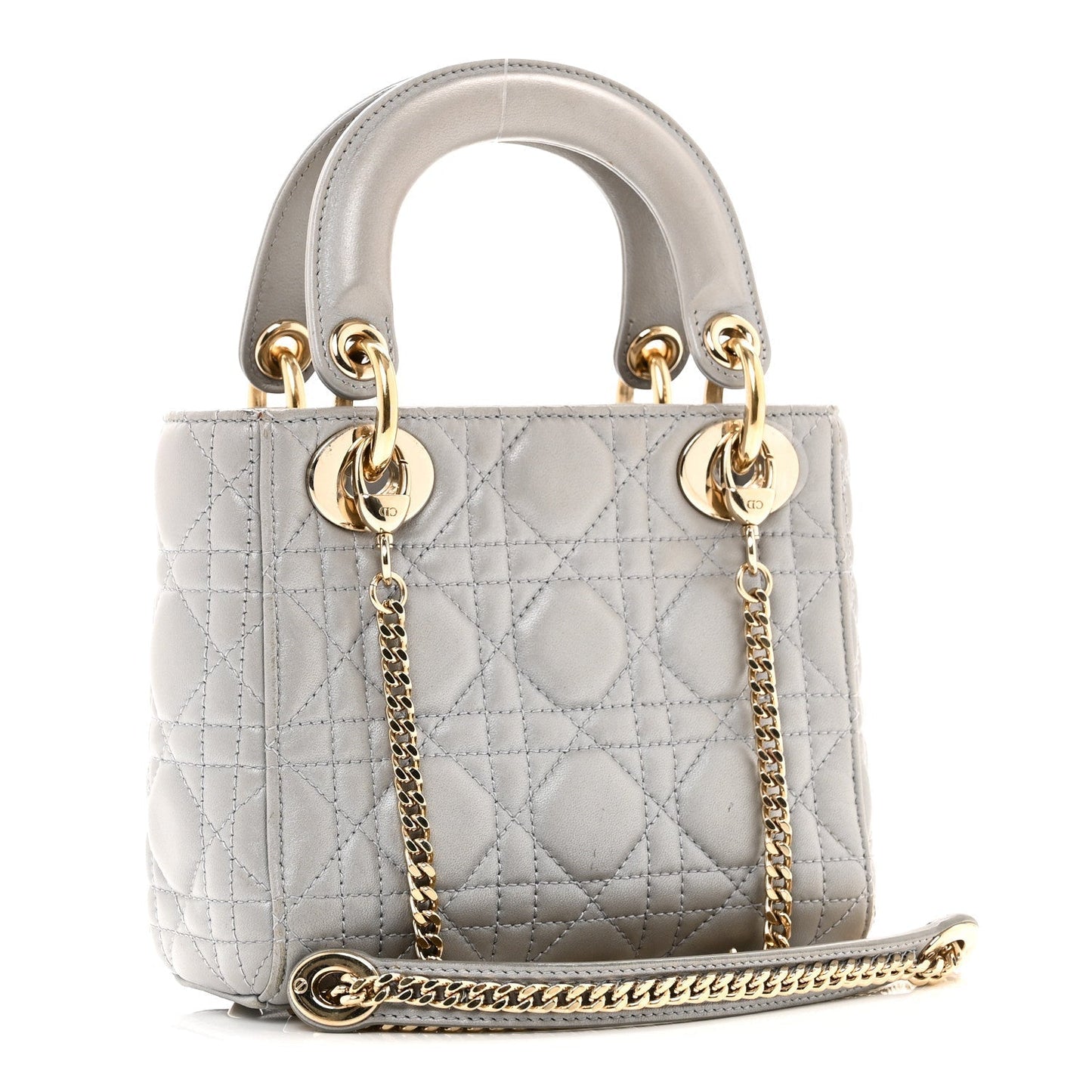 Metallic Lambskin Cannage Mini Lady Dior Grey