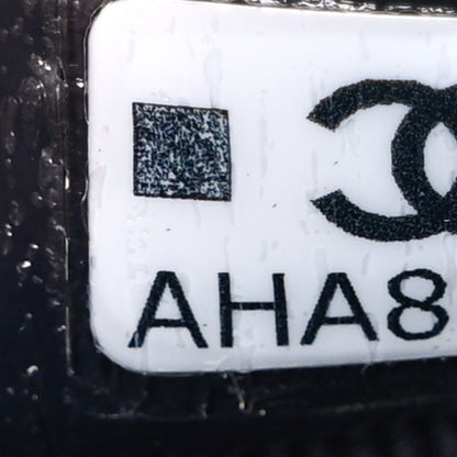 Denim Quilted Top Handle Slim Vanity Case With Chain Blue Orange